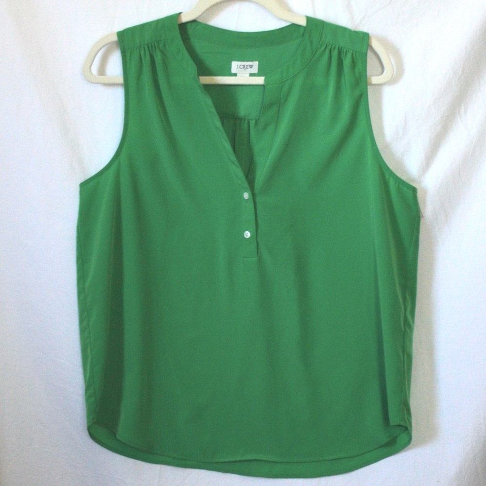 J. Crew Green Popover Sleeveless Blouse Size Small lightweight airy
